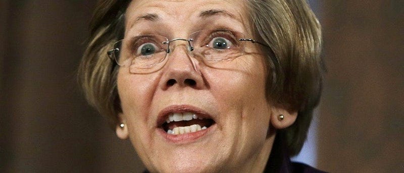 Senator Elizabeth Warren speaking at a press conference