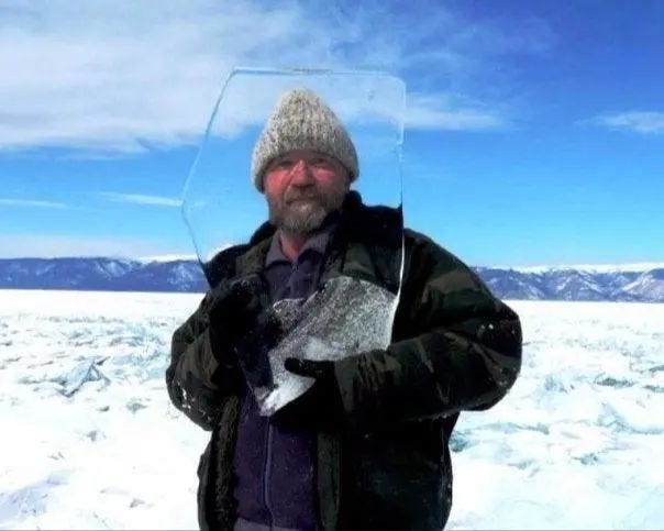 The crystal-clear ice of Lake Baikal