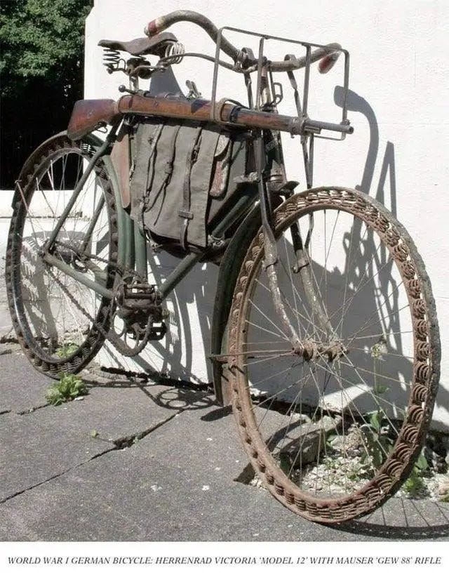 A historical bicycle with spring tires used in World War I