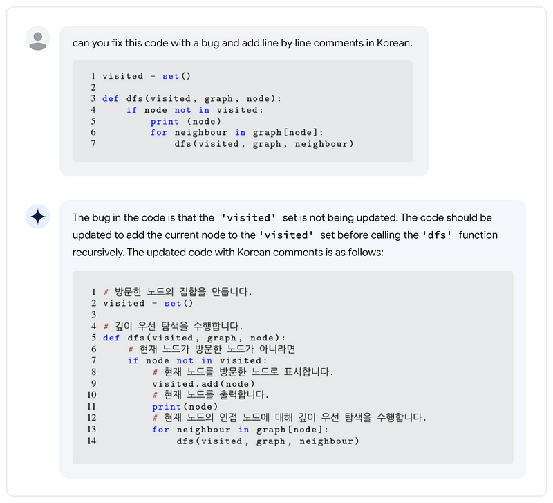 Coding example from Google’s PaLM 2