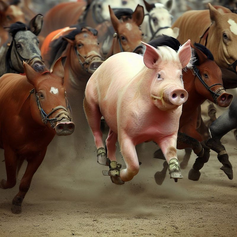 AI-generated image of a pig race