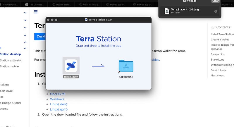 Terra Station wallet creation option