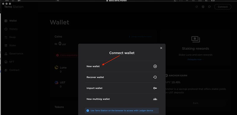 Connected wallet view