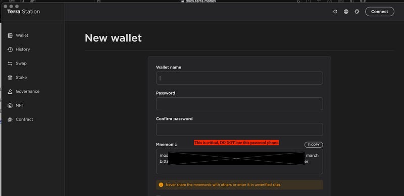 UST purchase options on Dashboard