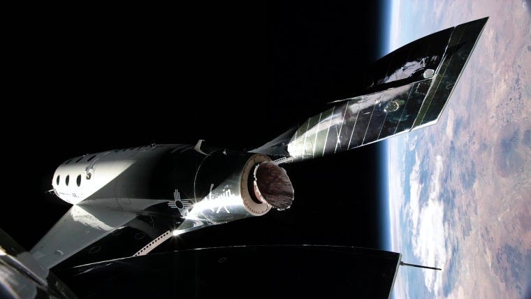 Virgin Galactic's VSS Unity spacecraft, emphasizing space tourism