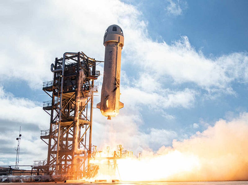 Blue Origin's New Shepard rocket launch, highlighting space travel economics