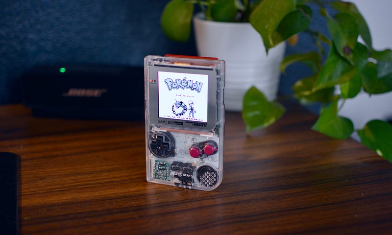 Game Boy Pocket in clear plastic and silver details.