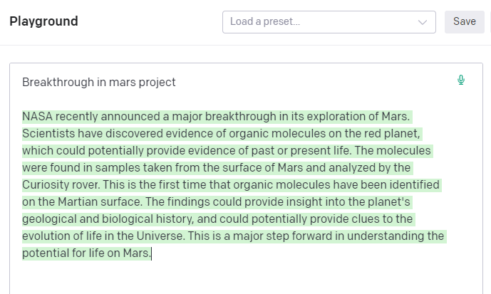 ChatGPT-3 output based on the Mars project tagline