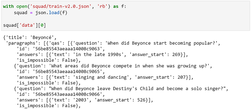 Loading data for SQuAD JSON parsing