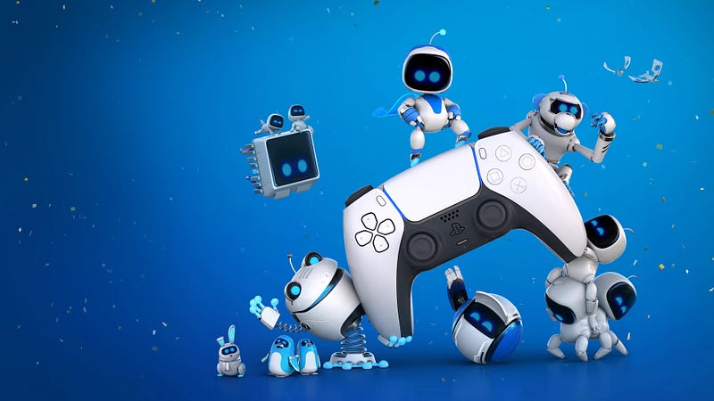 Astro and his companions representing the PlayStation 5 era.