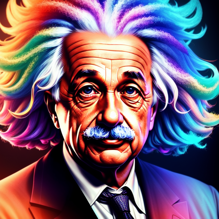 Portrait of Albert Einstein with colored smoke