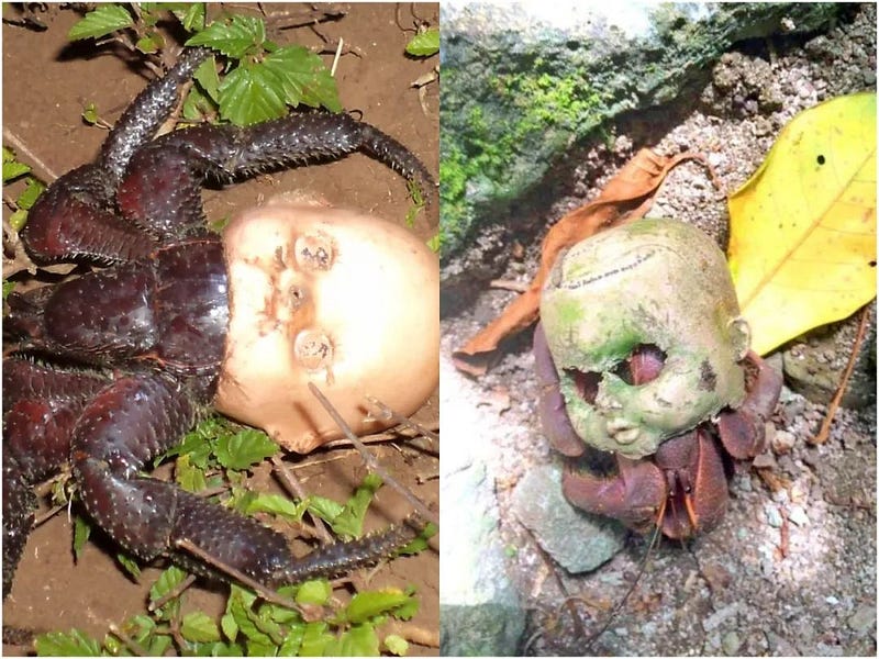 Coconut crab in a doll's head