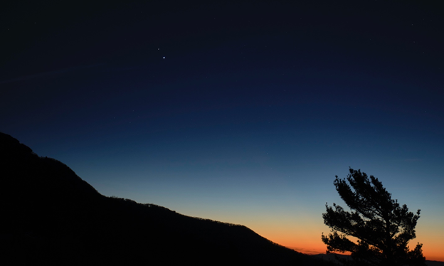 Jupiter and Saturn in the night sky