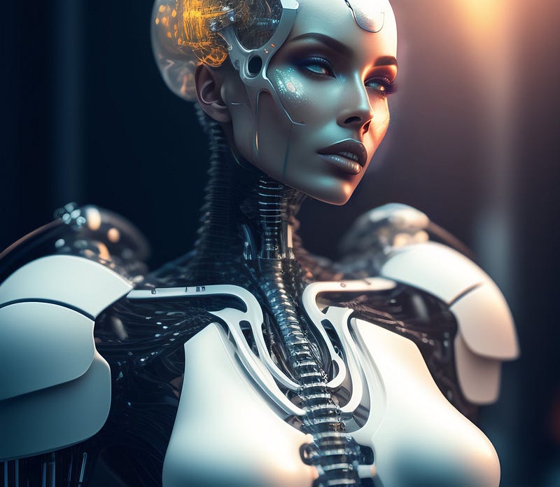 Hyper-realistic image of a female cyborg, representing the loss of cognitive abilities.