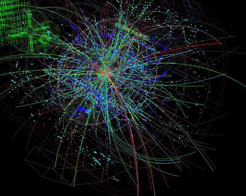 Particle tracks from a collision at the LHC